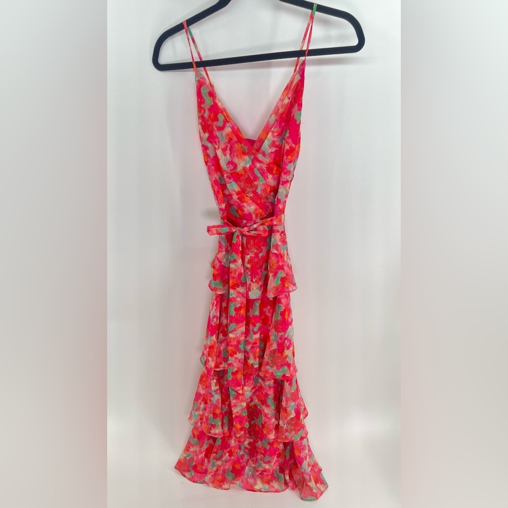 Adelyn Rae Brianna Pink Multi‑Color Floral Tiered Maxi Dress Ruffles Strappy Med - Picture 6 of 11